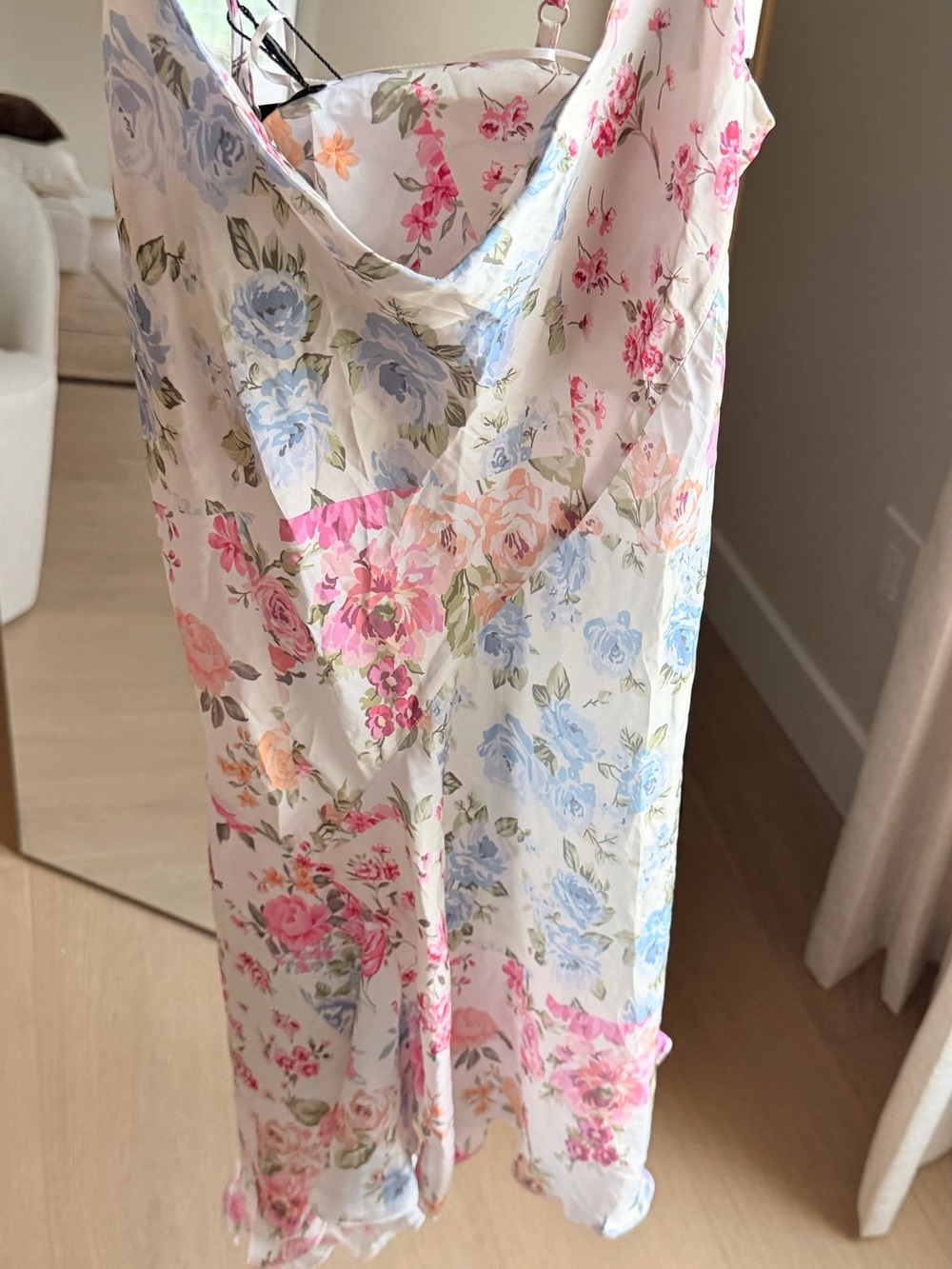 Floral Slip Dress in White with Pastel Blooms